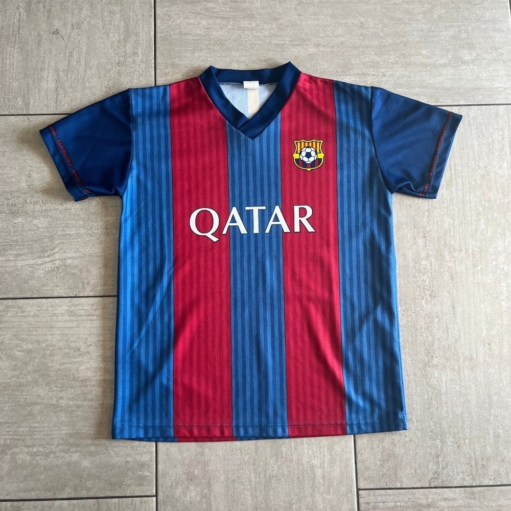 Kids FC Barcelona Neymar Jr 11 Soccer Jersey Blue Red Striped Tee Size 17x22.75